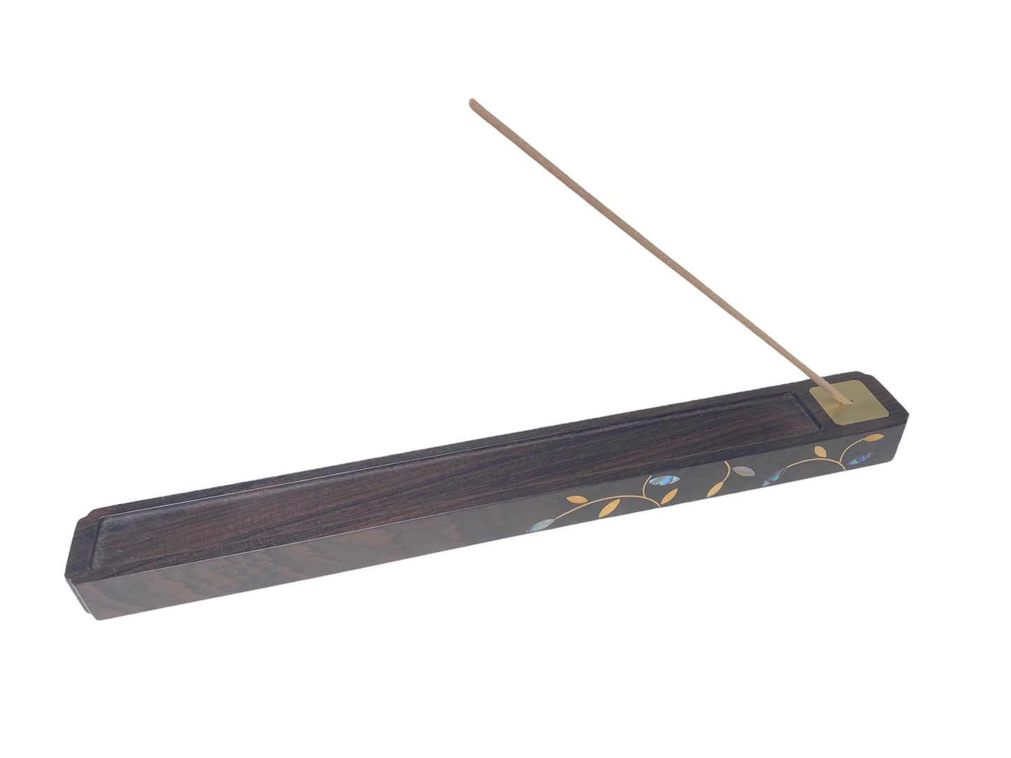 Portable Sandalwood Handmade Incense Burner，incense Stand, Box w/mother of pearl decor 9”L Include Storage Bag & Incense Tester