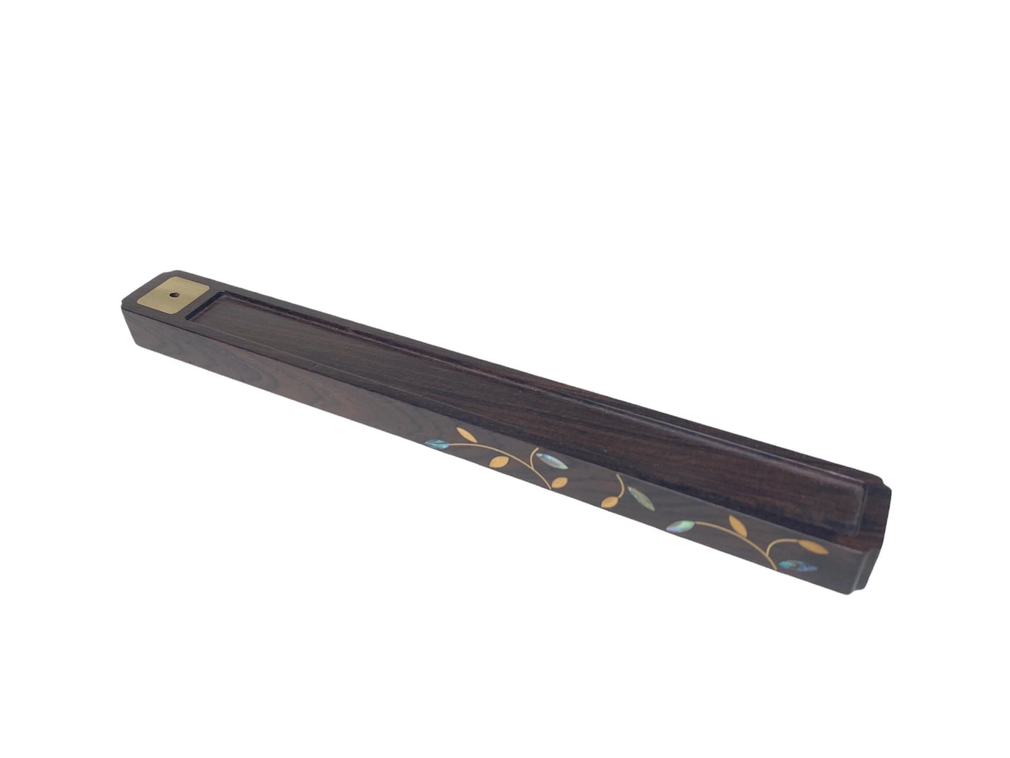 Portable Sandalwood Handmade Incense Burner，incense Stand, Box w/mother of pearl decor 9”L Include Storage Bag & Incense Tester