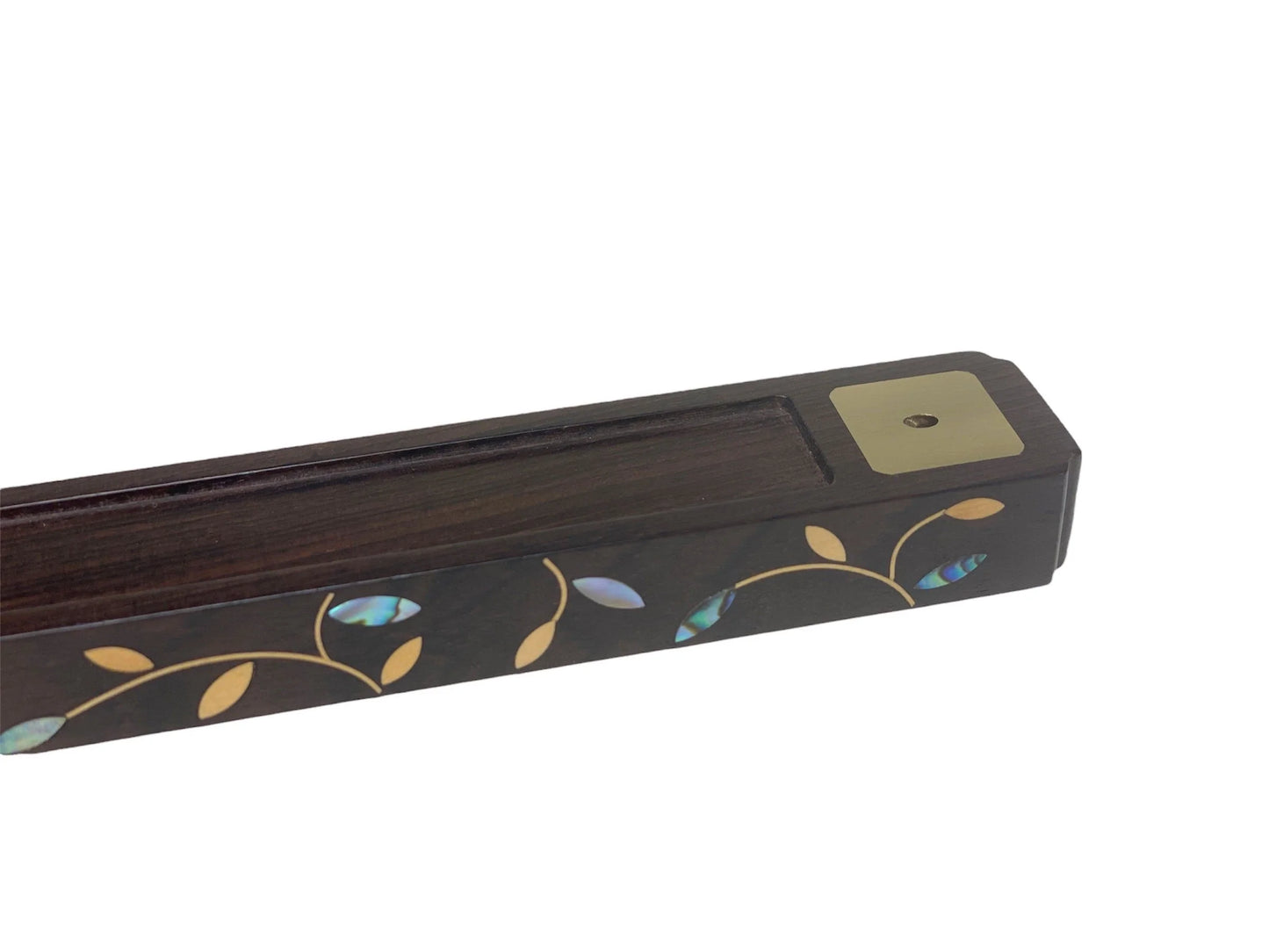 Portable Sandalwood Handmade Incense Burner，incense Stand, Box w/mother of pearl decor 9”L Include Storage Bag & Incense Tester