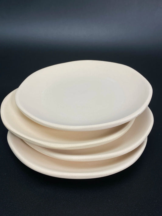 Set of 4 Pottery Beige Matt Round Plate W5.75" Plate, Incense holder plate, Saucer, round tray
