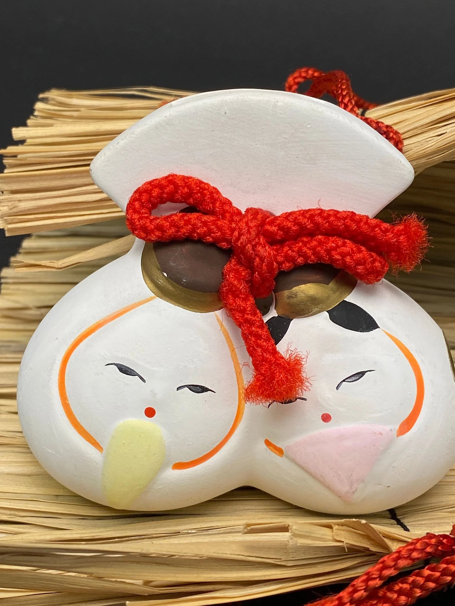 Japanese Dorei Clay Bell Hina Doll Couple Set