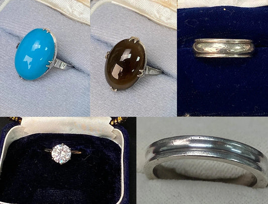 Japanese Vintage Jewelry gift, Blue & Brown Stone Rings, Silver Round Ring, Band Ring with Gift Box