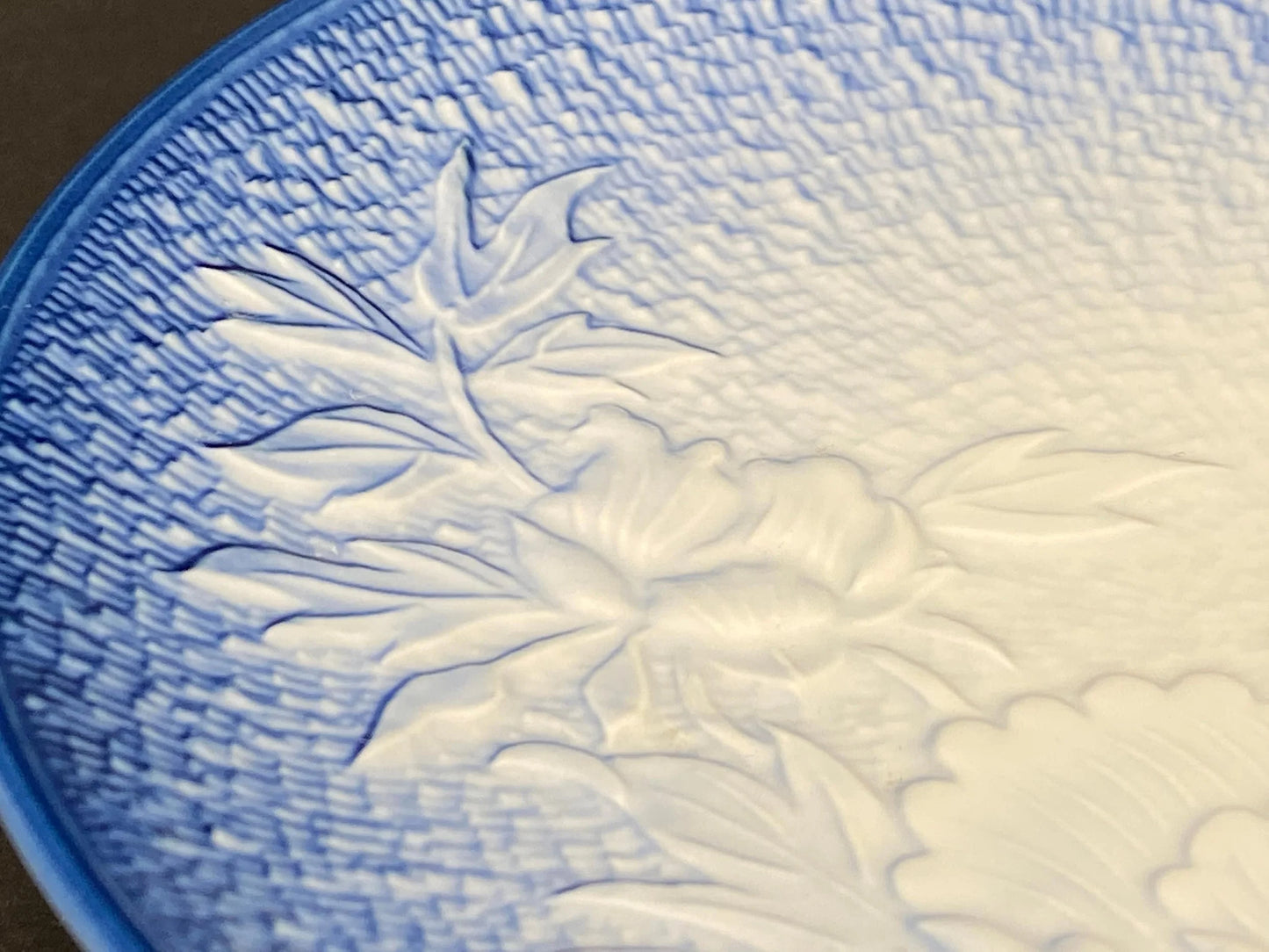 Arita Ware Embossed Peony Plate Blue and White