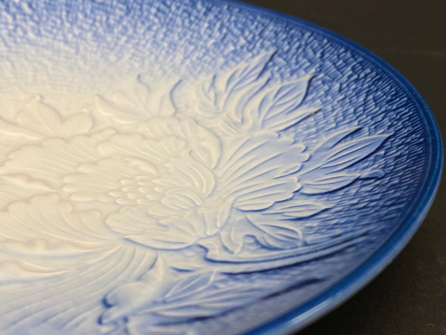 Arita Ware Embossed Peony Plate Blue and White