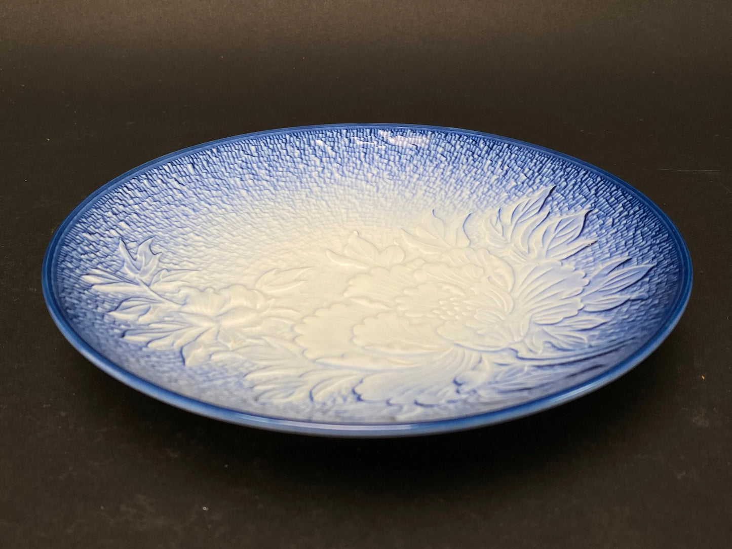 Arita Ware Embossed Peony Plate Blue and White