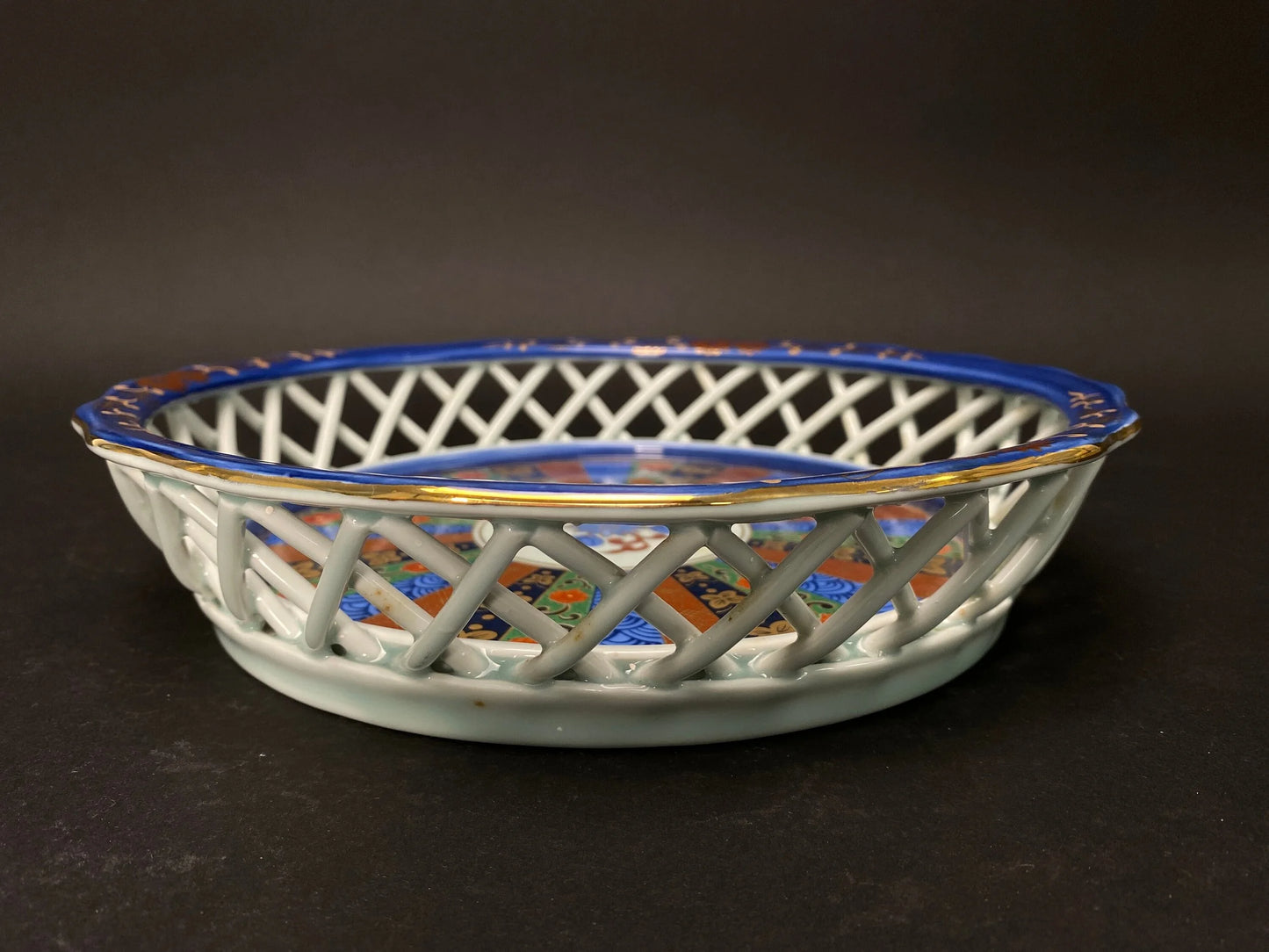 Arita yaki ware Plates Trinket by Nobuyama, W10", Japanese Confectionery Crafts Big Bowl Tableware
