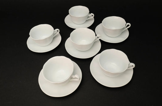 Japanese 6pcs cups set, Milk White Cafe Cups and Saucers, Cup & Saucer, Made in Japan, Espresso cup set, vintage coffee set