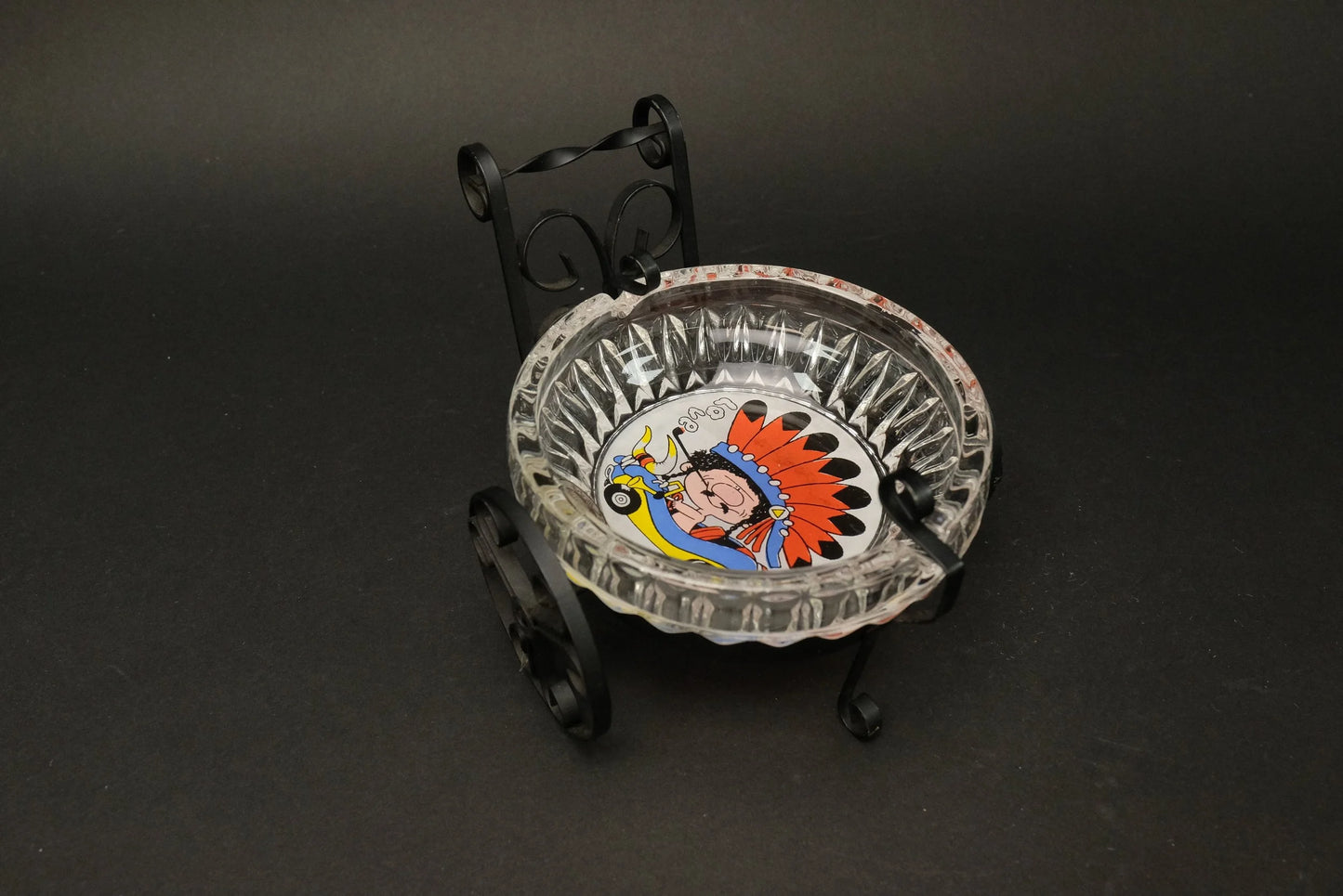 Japan Glass Ash Tray, with Iron Stand, Iron Chair, from Mon Promotion, Made in Japan