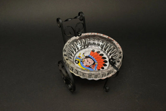 Japan Glass Ash Tray, with Iron Stand, Iron Chair, from Mon Promotion, Made in Japan