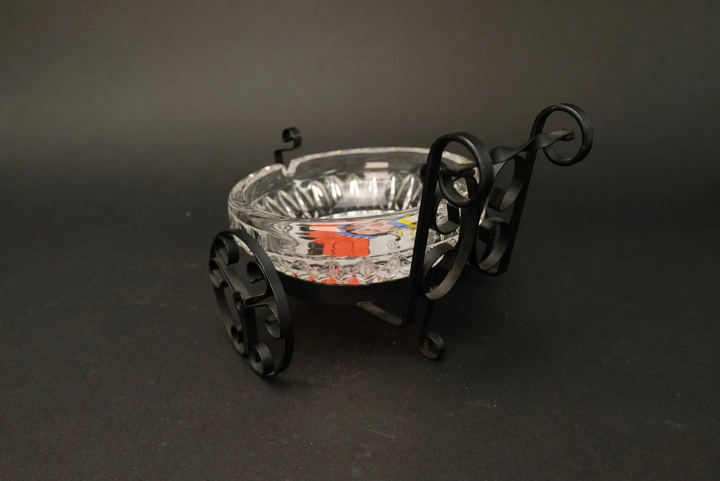 Japan Glass Ash Tray, with Iron Stand, Iron Chair, from Mon Promotion, Made in Japan