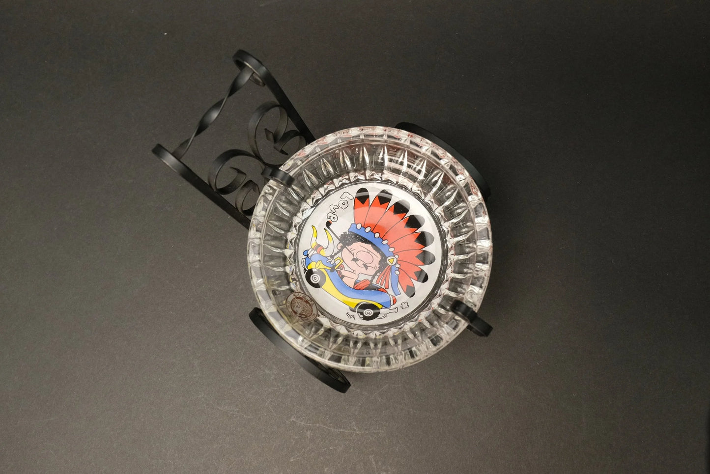 Japan Glass Ash Tray, with Iron Stand, Iron Chair, from Mon Promotion, Made in Japan