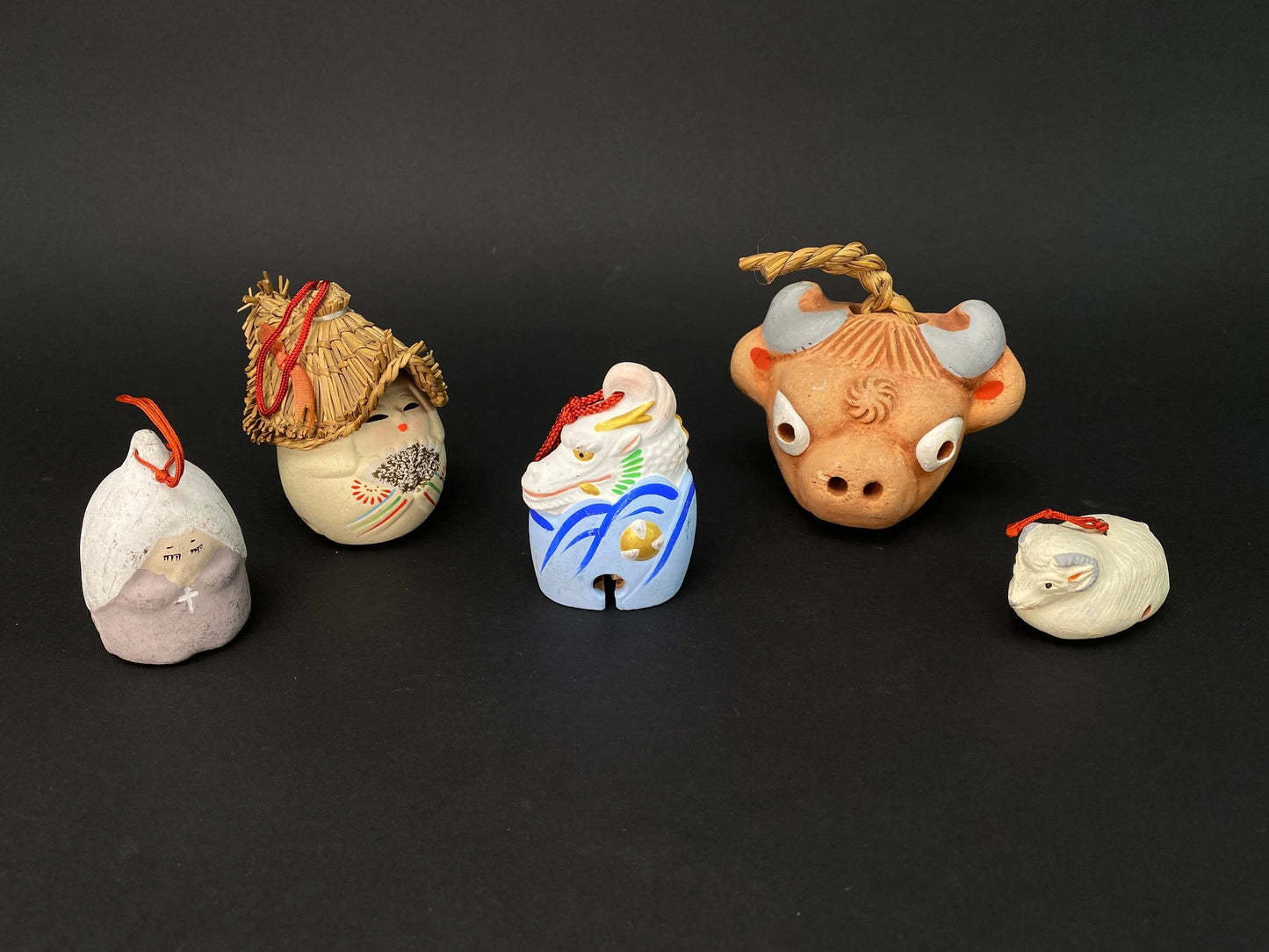 Japanese Zodiac Clay Bell, Vtg Dorei Ceramic Doll, Hina Doll, Ceramic ornament