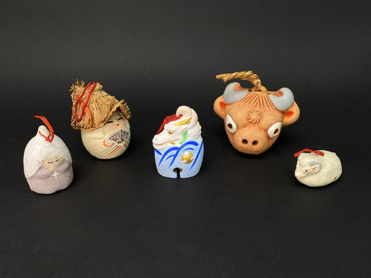Japanese Zodiac Clay Bell, Vtg Dorei Ceramic Doll, Hina Doll, Ceramic ornament