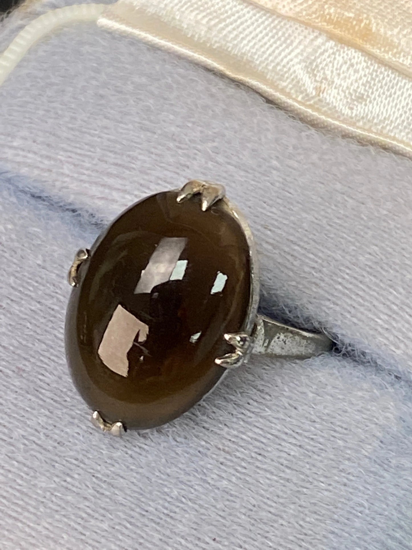 Japanese Vintage Jewelry gift, Blue & Brown Stone Rings, Silver Round Ring, Band Ring with Gift Box