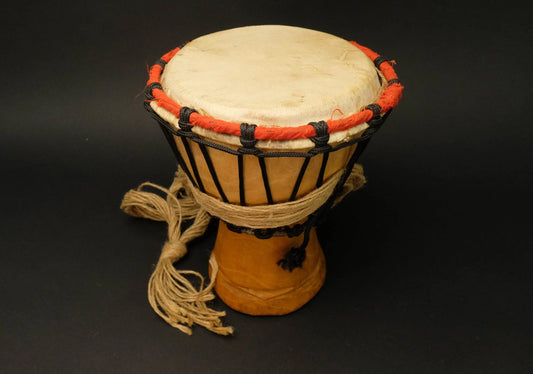 Japanese traditional Musical Djembe Wood Drum：Red waist strap in mint condition