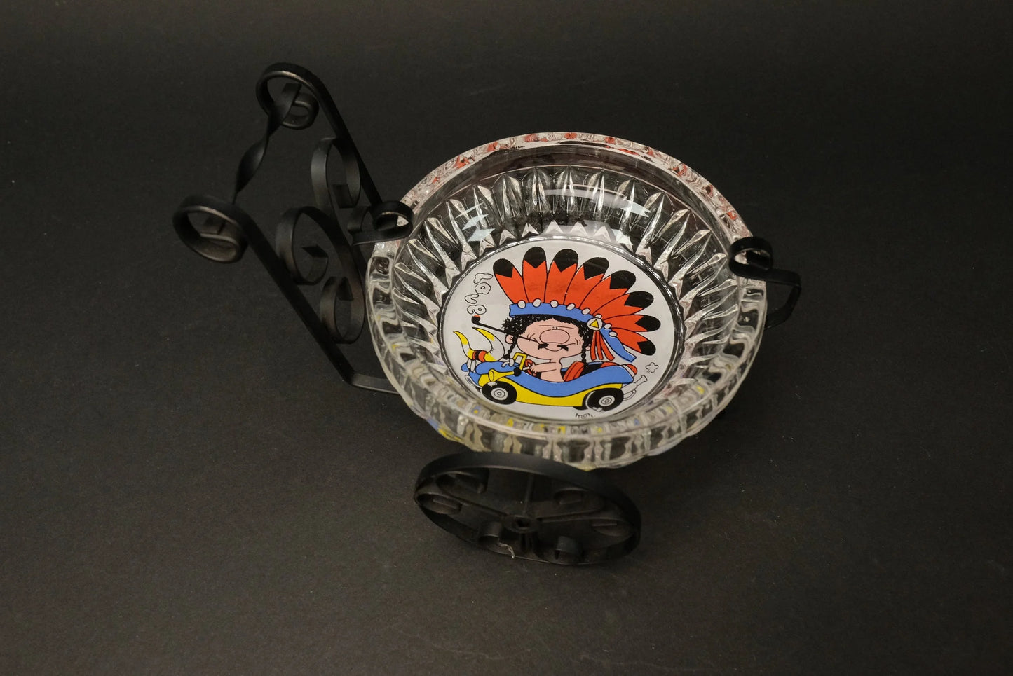 Japan Glass Ash Tray, with Iron Stand, Iron Chair, from Mon Promotion, Made in Japan