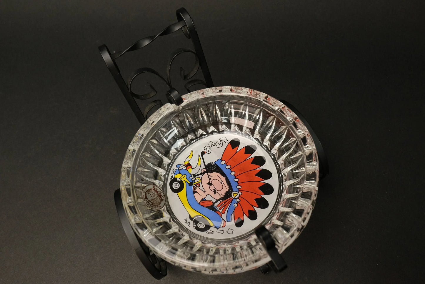 Japan Glass Ash Tray, with Iron Stand, Iron Chair, from Mon Promotion, Made in Japan