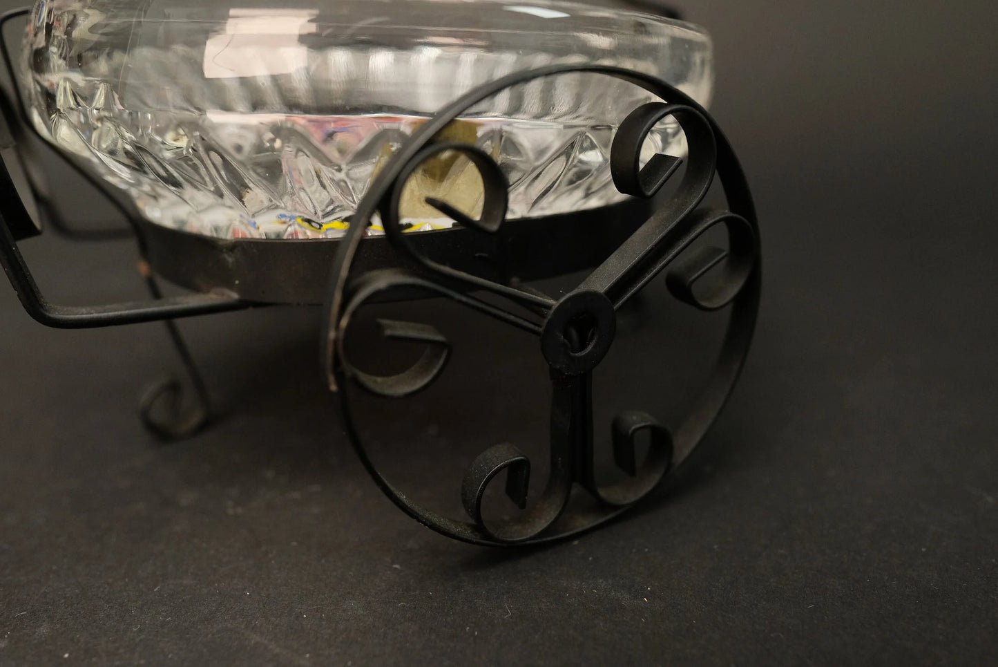 Japan Glass Ash Tray, with Iron Stand, Iron Chair, from Mon Promotion, Made in Japan