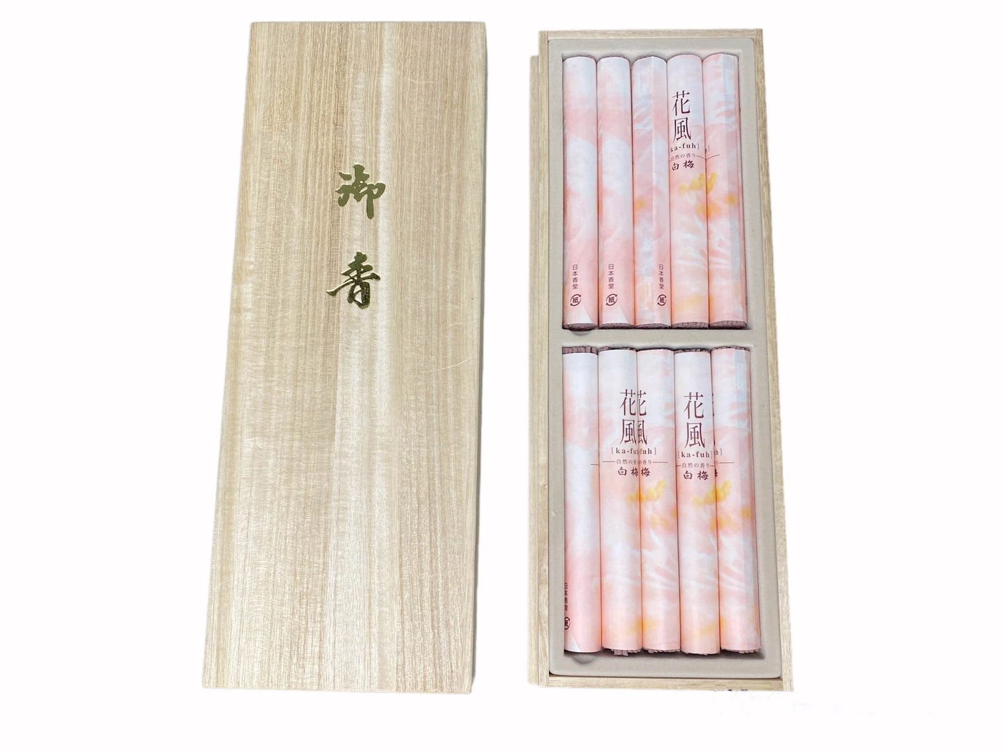 Ka-Fuh White Plum Incense, GIFT box, Scent of flower, Nippon Kodo Incense Sticks w/wood co-box, Made in Japan