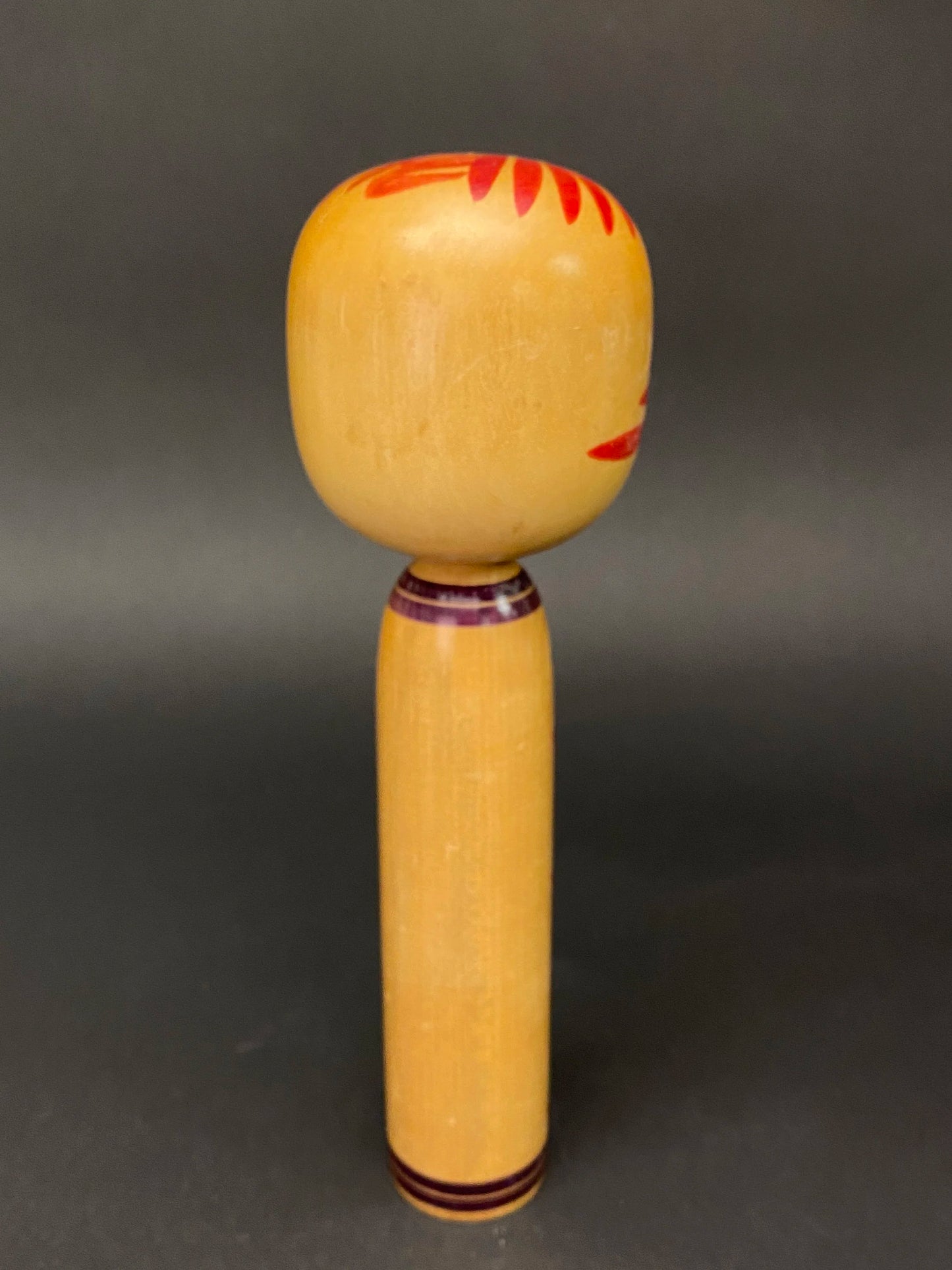 Japanese Yajiro Kokeshi Wooden Doll Signed H9.3"Girl Big Sister red Ume Kimono, Made in Japan