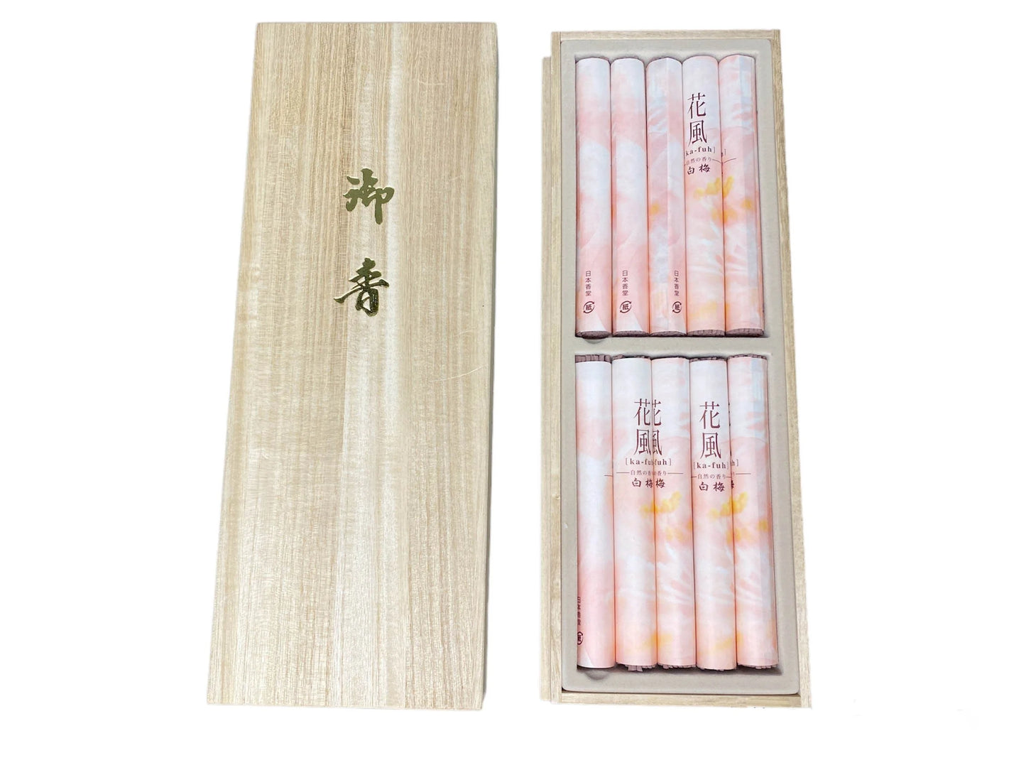 Ka-Fuh White Plum Incense, GIFT box, Scent of flower, Nippon Kodo Incense Sticks w/wood co-box, Made in Japan