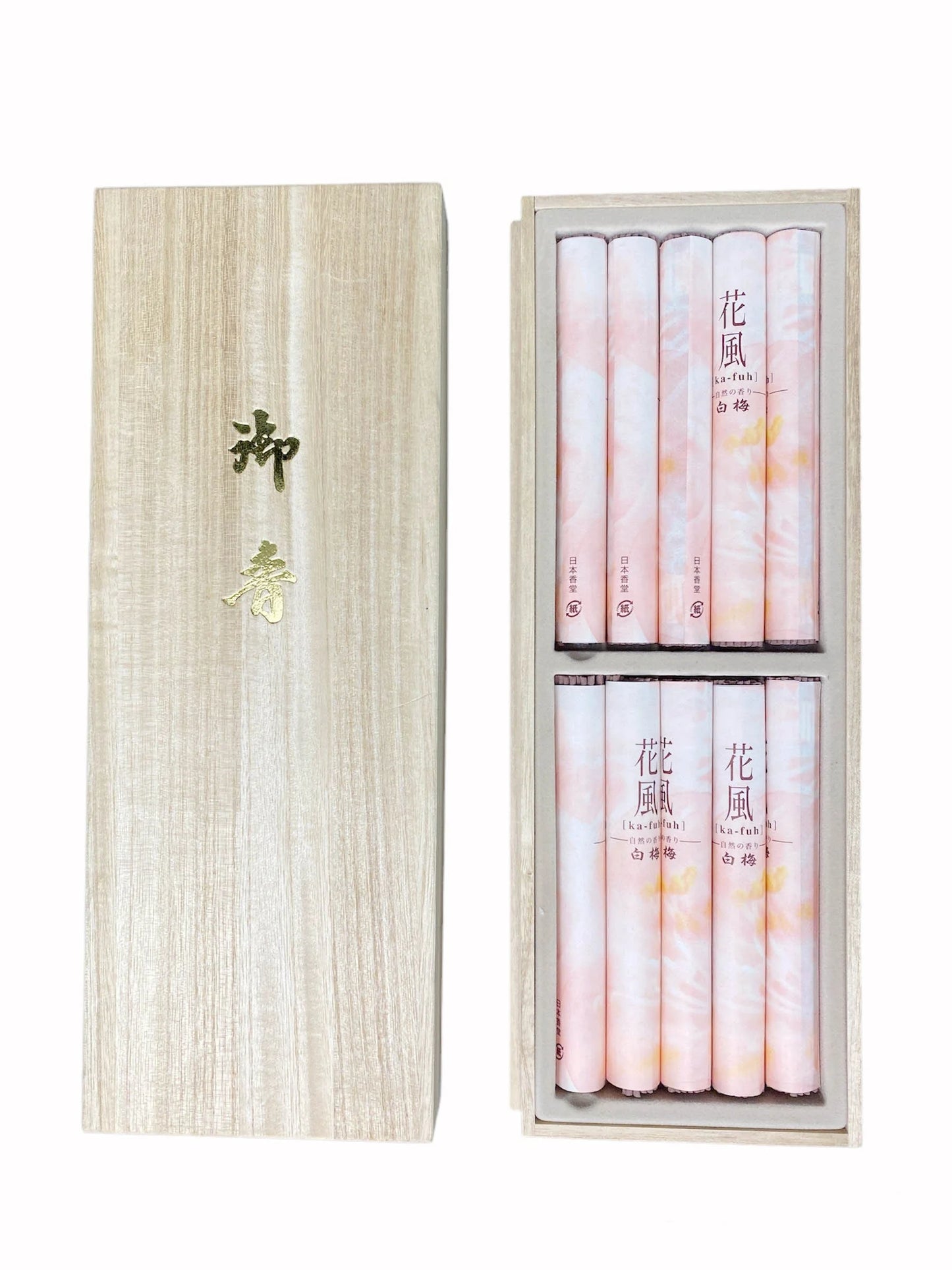Ka-Fuh White Plum Incense, GIFT box, Scent of flower, Nippon Kodo Incense Sticks w/wood co-box, Made in Japan