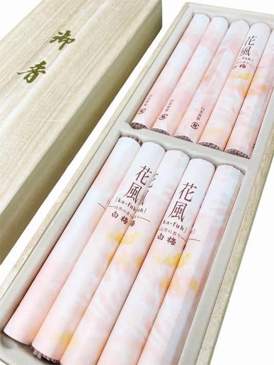 Ka-Fuh White Plum Incense, GIFT box, Scent of flower, Nippon Kodo Incense Sticks w/wood co-box, Made in Japan