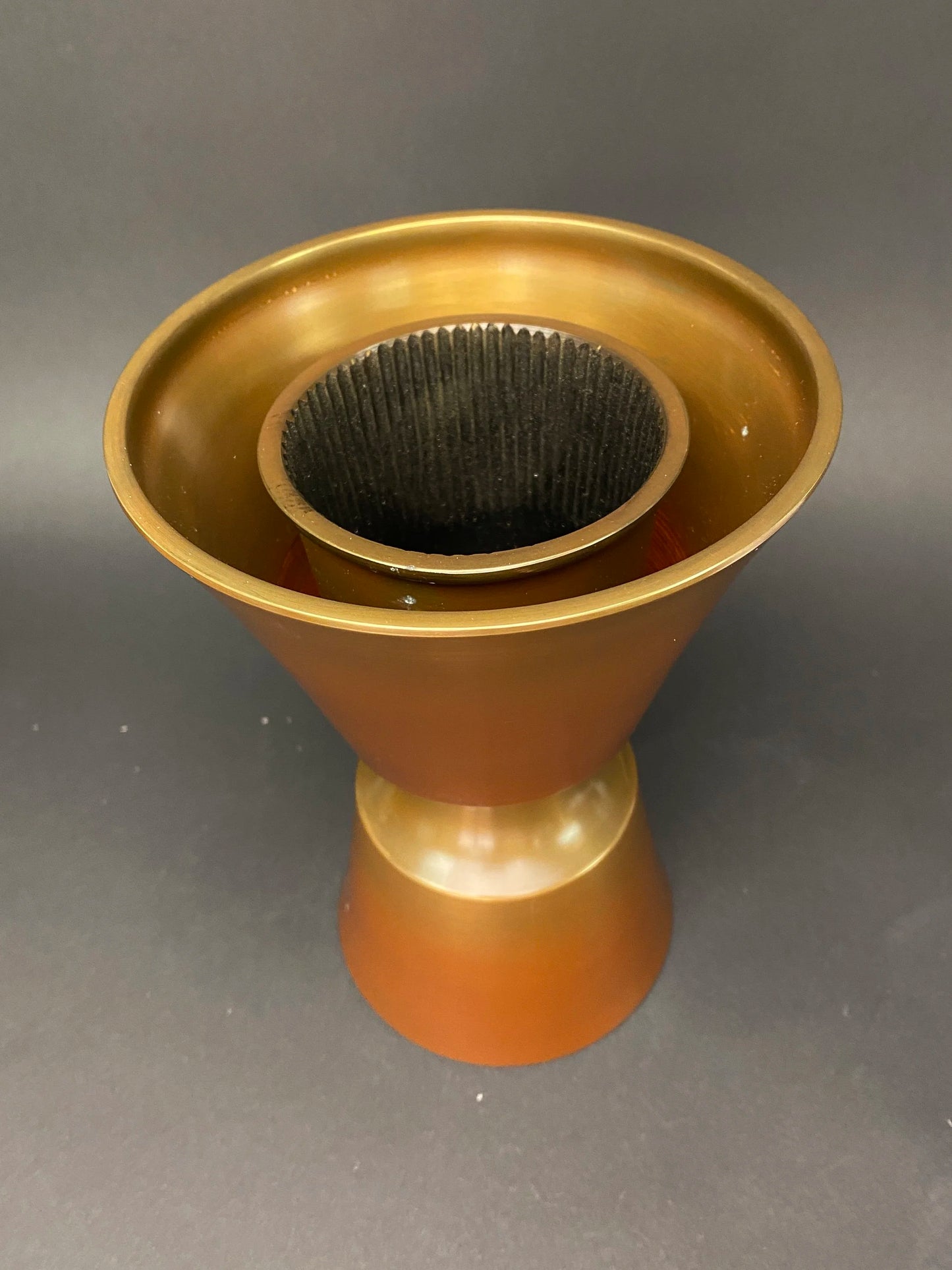 Usubata Bronze Japanese Ikebana Vase, Hourless Brass Container, Tsurukubi Ikenobo Vase, Flower Arrangement