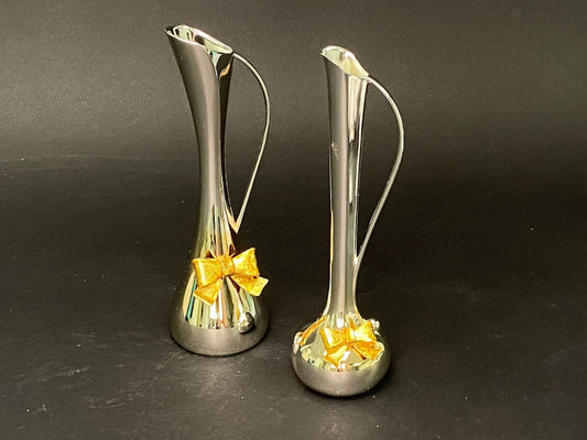 Vintage Bronze Ikebana Vases: Gold Ribbon Inlay, Pair