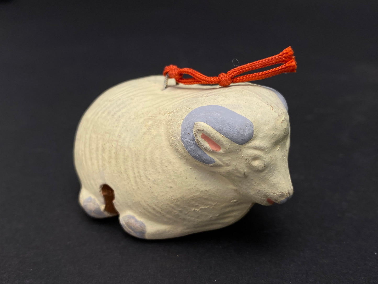 Japanese Clay Bell Vtg Dorei, Ceramic Doll, Iron hand Bell, Zodiac Animal, Ceramic Dorei, Holiday ornament