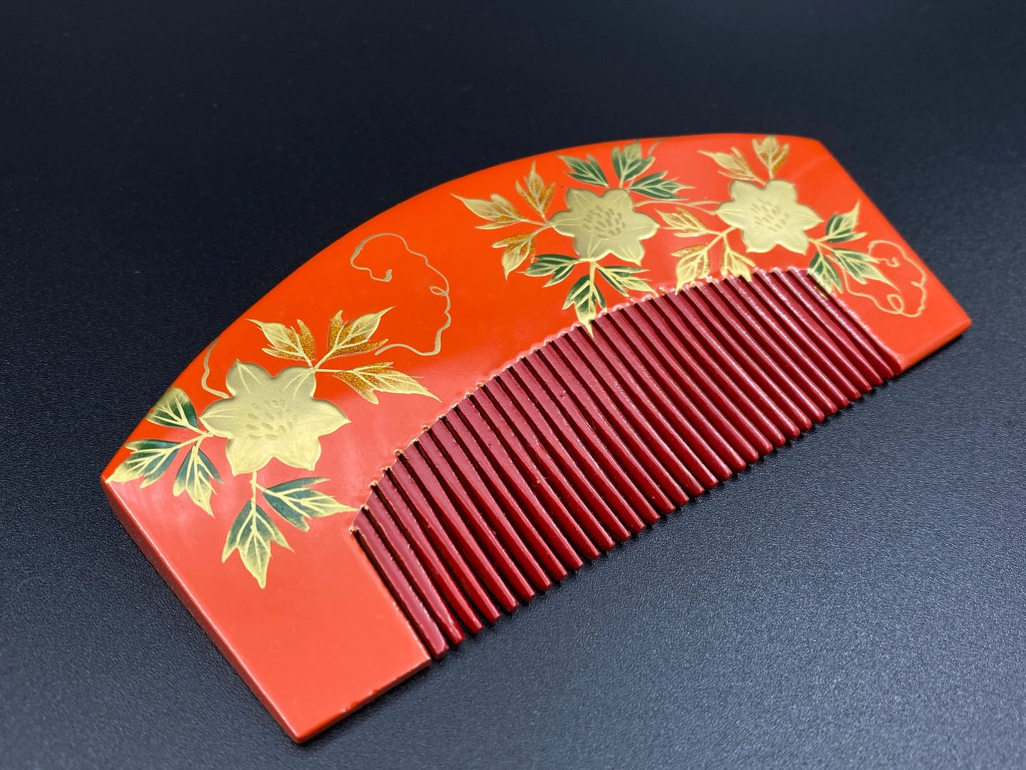 Japanese Kanzashi Set Red Gold Comb and Hair Stick