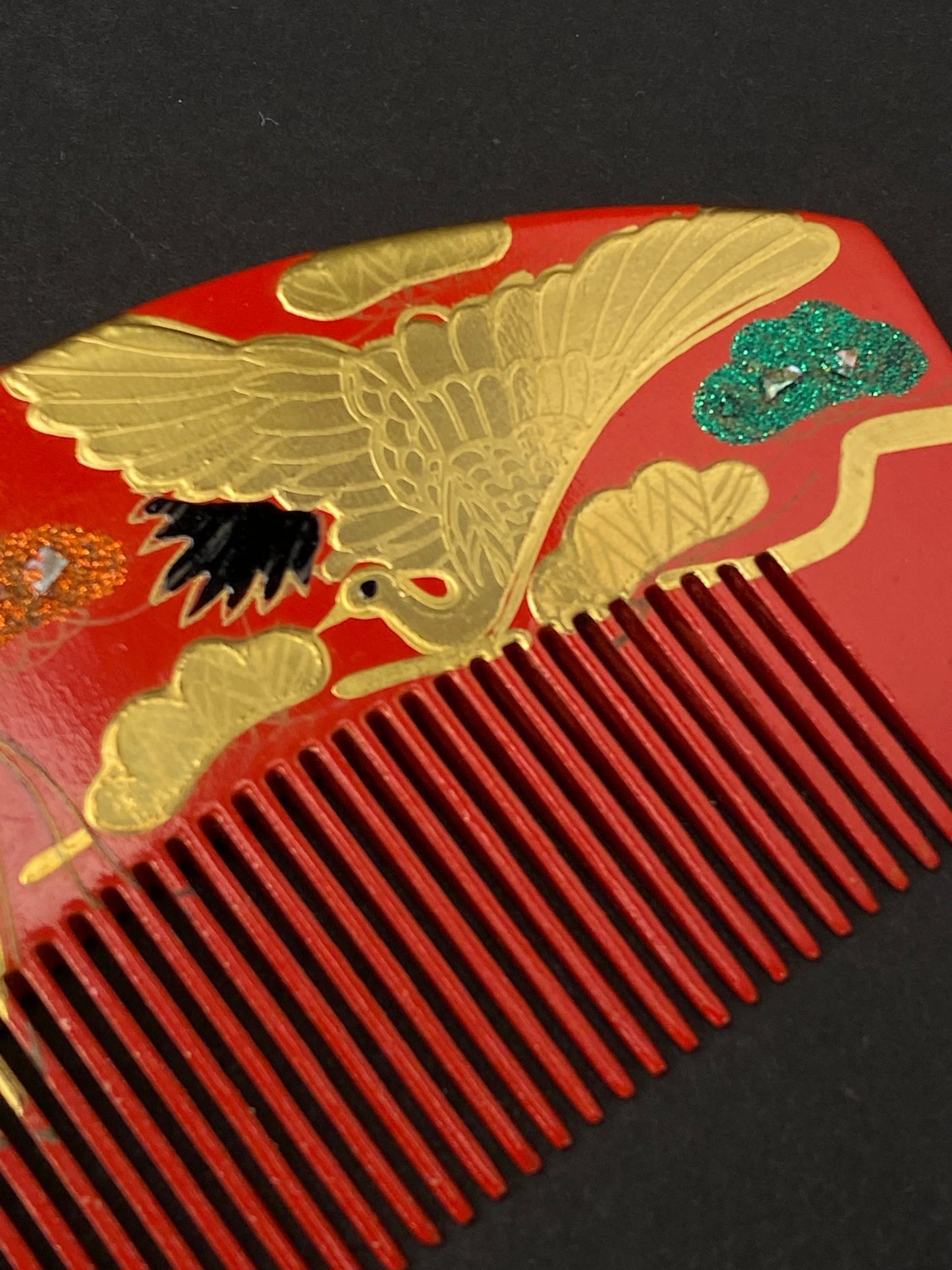 Japanese Kanzashi Set Red Gold Comb and Hair Stick