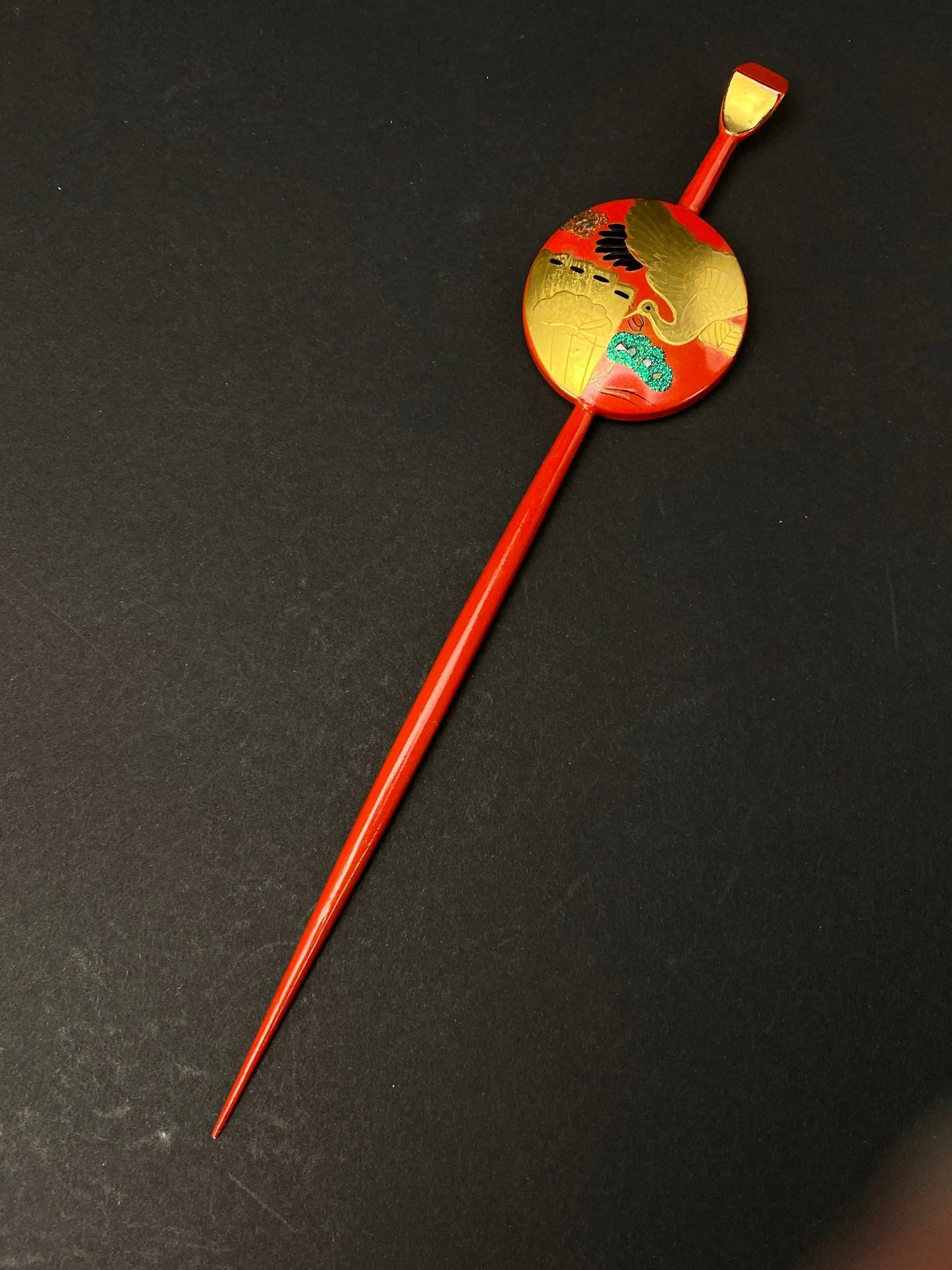 Japanese Kanzashi Set Red Gold Comb and Hair Stick