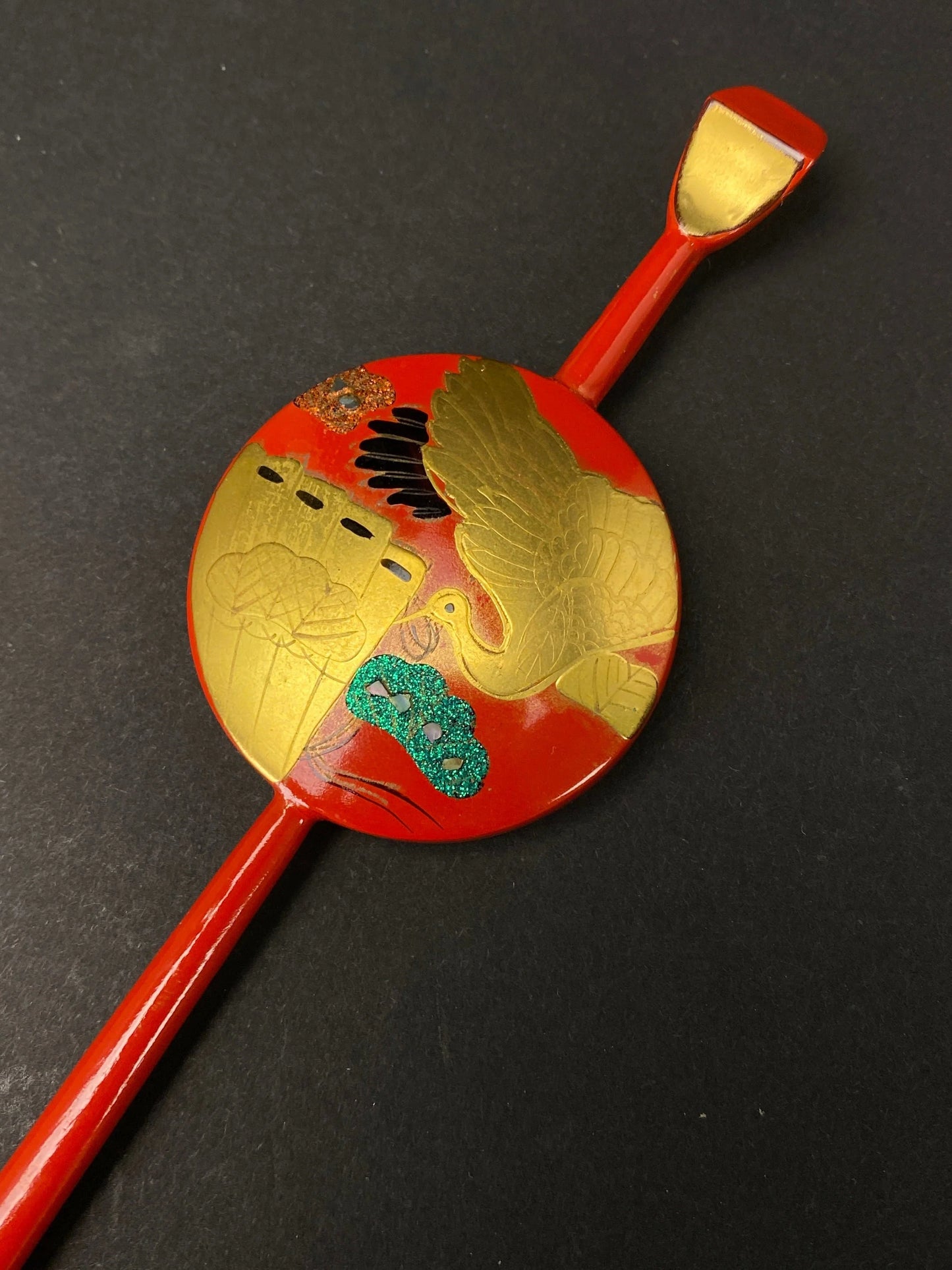 Japanese Kanzashi Set Red Gold Comb and Hair Stick