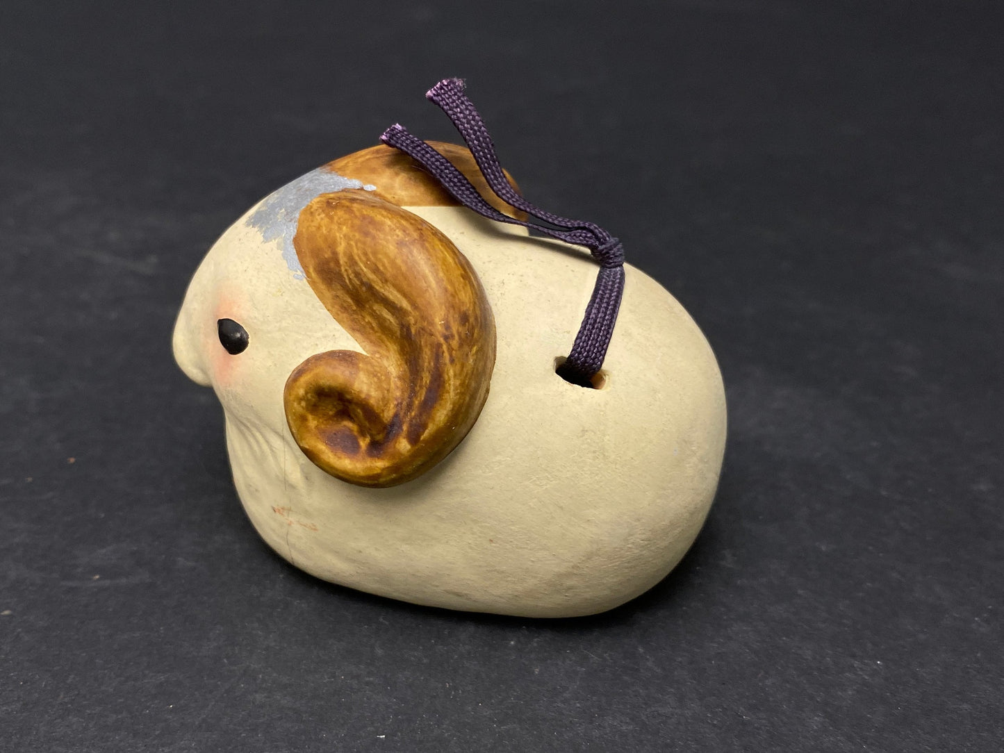 Japanese Clay Bell Vtg Dorei, Ceramic Doll, Iron hand Bell, Zodiac Animal, Ceramic Dorei, Holiday ornament