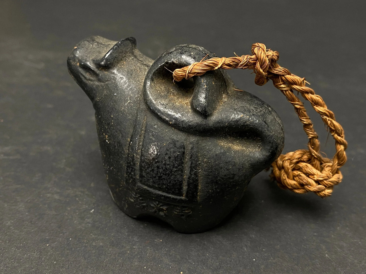 Japanese Clay Bell Vtg Dorei, Ceramic Doll, Iron hand Bell, Zodiac Animal, Ceramic Dorei, Holiday ornament