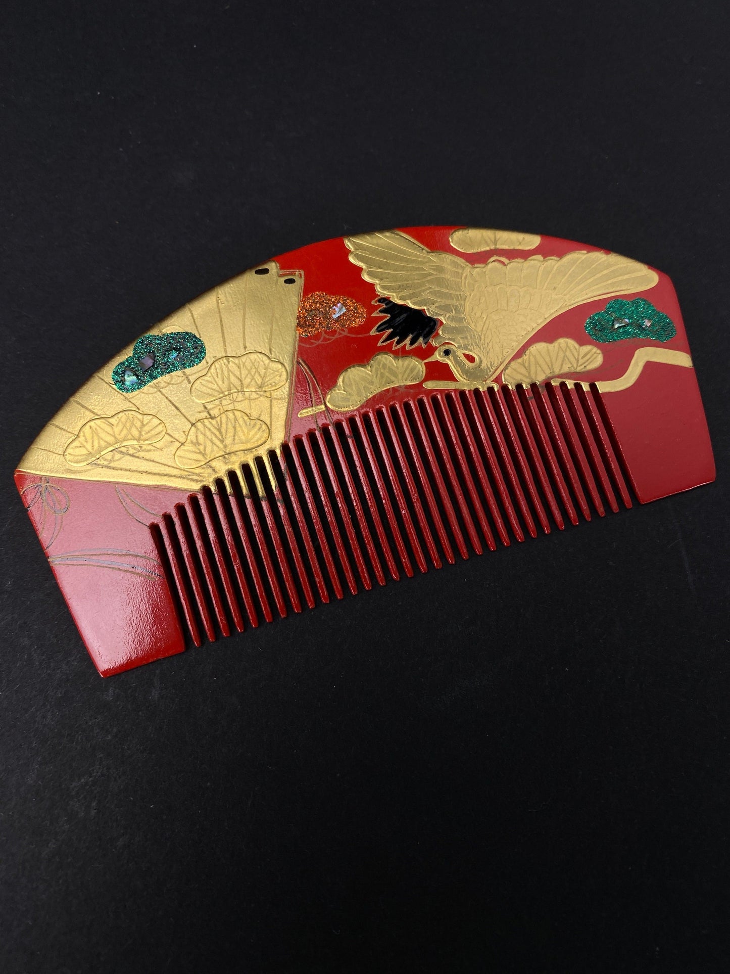 Japanese Kanzashi Set Red Gold Comb and Hair Stick