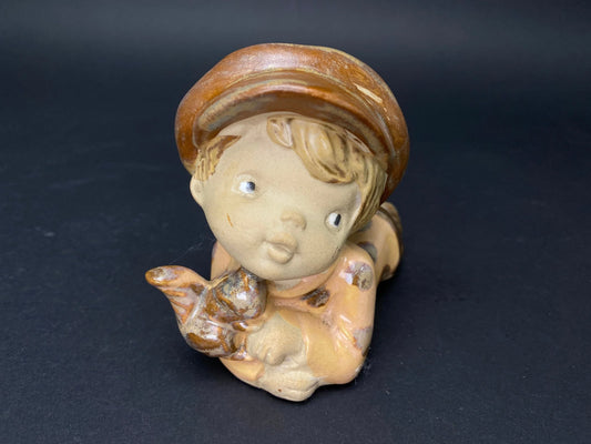 Vintage Japanese Ceramic Boy Figurine: Big Hat Kogo Ornament