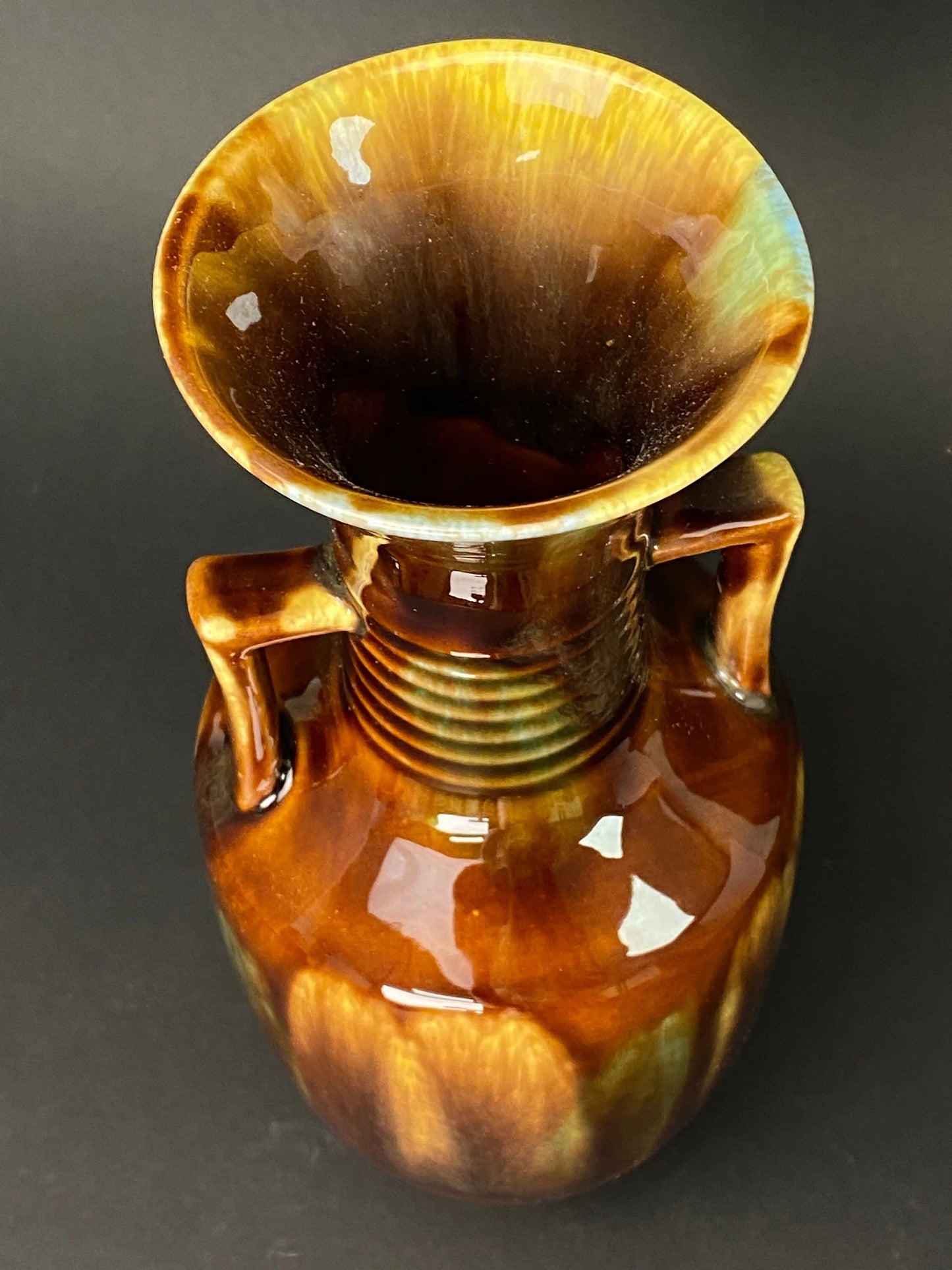 Vintage Japanese Sancai Vase with Box: Green Amber Drip Glaze Pottery, Signed Art Ceramic, Rustic Home Decor, Ikebana Flower Vessel