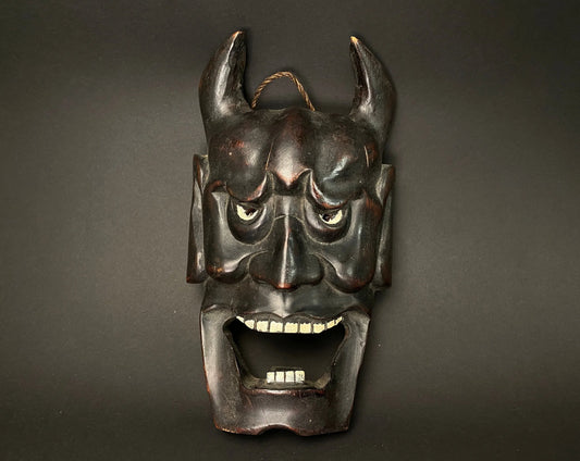 Mask oni Wood Devil Mask TENGU demon Hannya, Japaese Hand Crafted Wood, Hanging Wall Decor