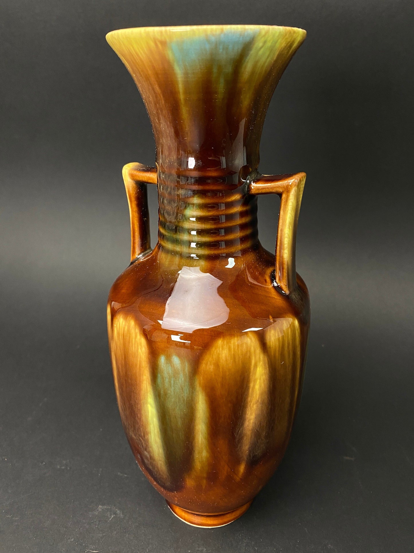 Vintage Japanese Sancai Vase with Box: Green Amber Drip Glaze Pottery, Signed Art Ceramic, Rustic Home Decor, Ikebana Flower Vessel
