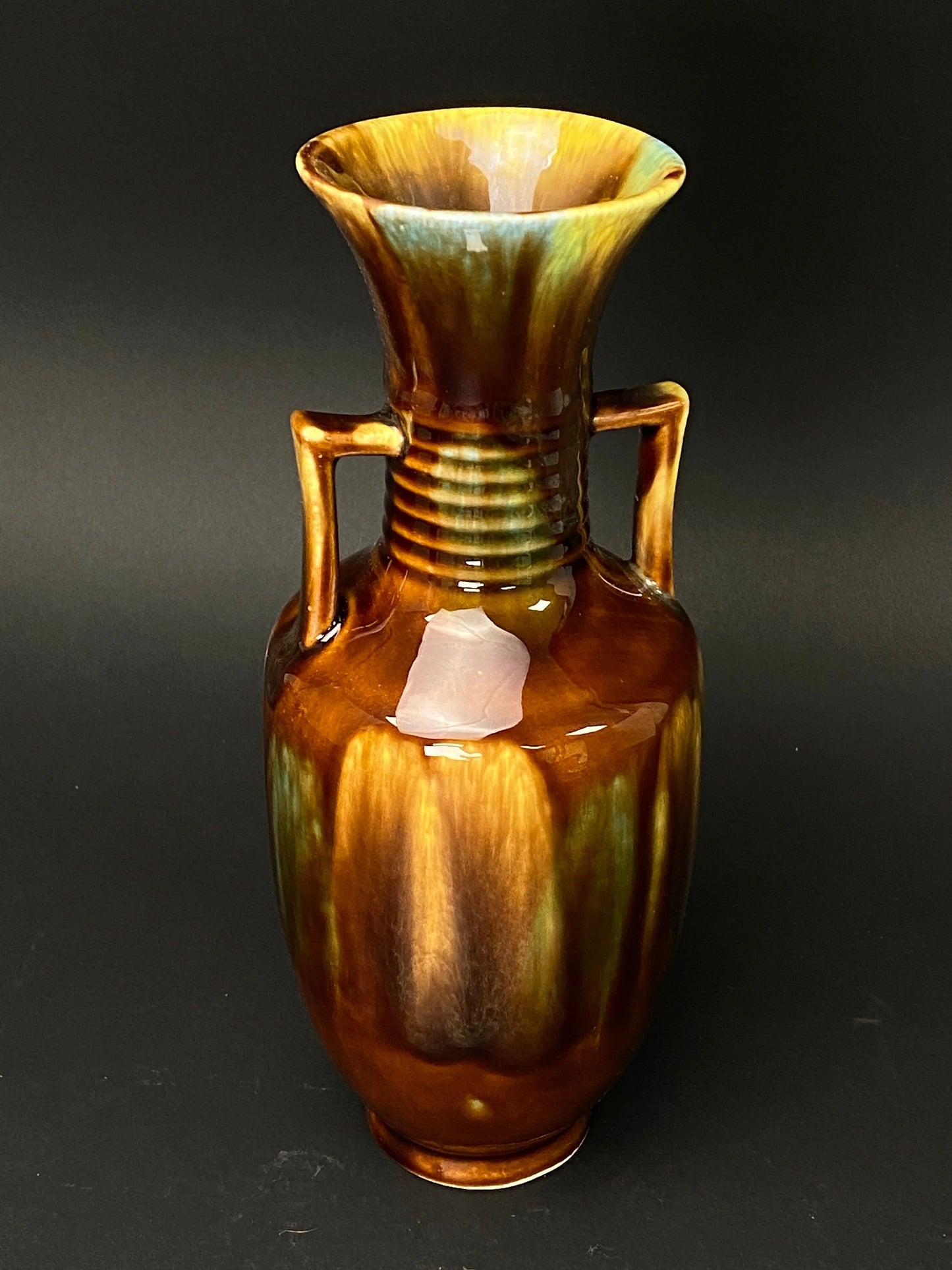 Vintage Japanese Sancai Vase with Box: Green Amber Drip Glaze Pottery, Signed Art Ceramic, Rustic Home Decor, Ikebana Flower Vessel