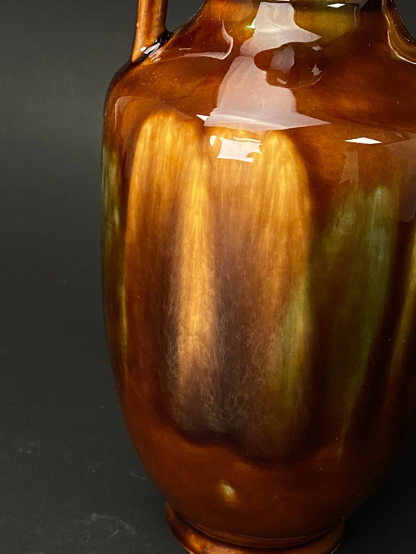 Vintage Japanese Sancai Vase with Box: Green Amber Drip Glaze Pottery, Signed Art Ceramic, Rustic Home Decor, Ikebana Flower Vessel