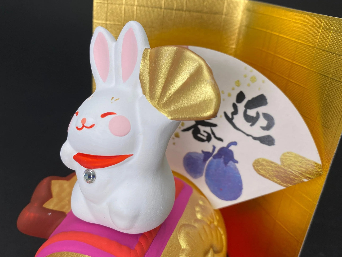 Japanese Zodiac Rabbit and lucky hammer, Ceramic Ornament Figurine, Rabbit Ornament Kagamimochi, Blessed Mallet Clay set