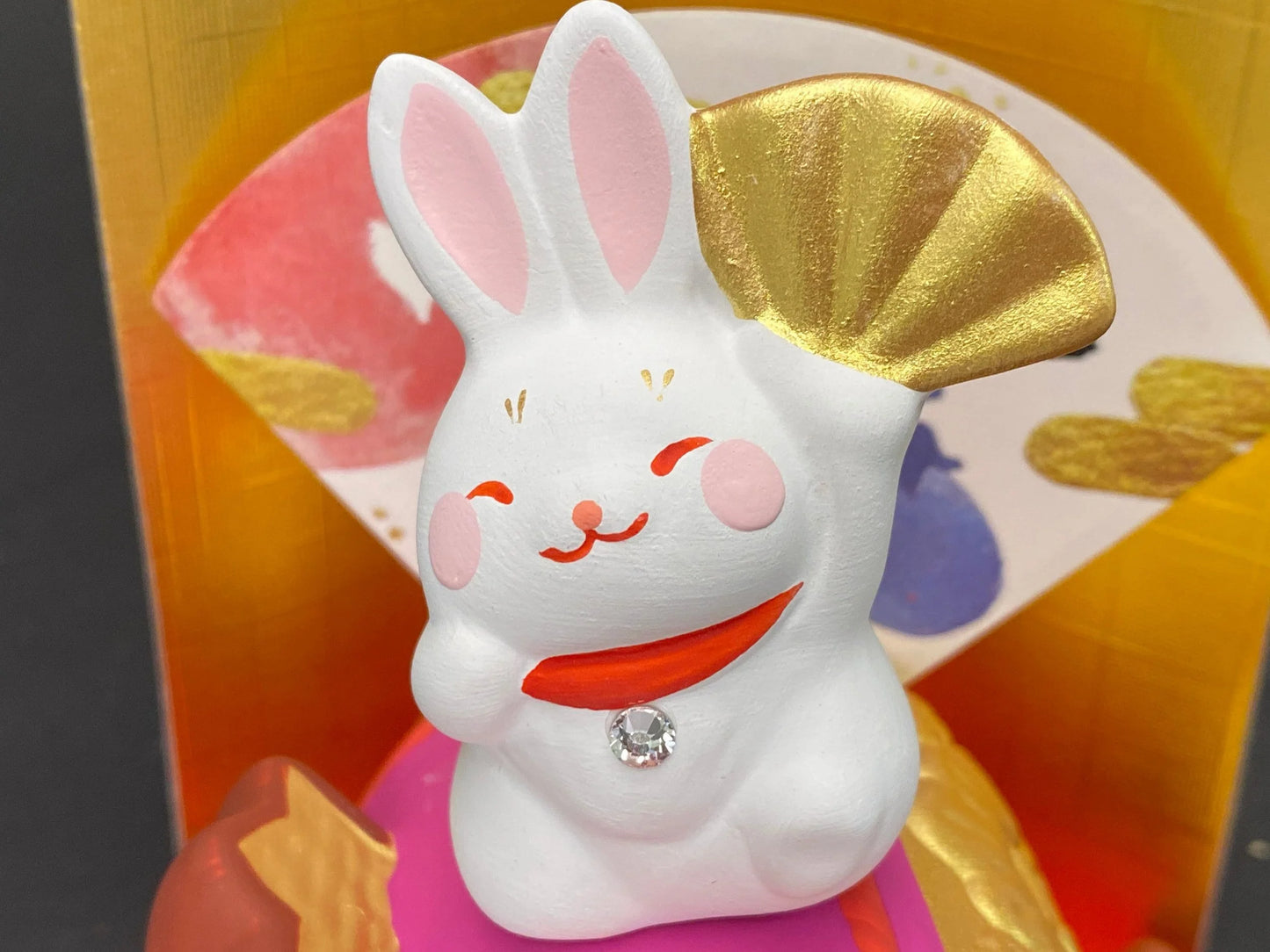 Japanese Zodiac Rabbit and lucky hammer, Ceramic Ornament Figurine, Rabbit Ornament Kagamimochi, Blessed Mallet Clay set