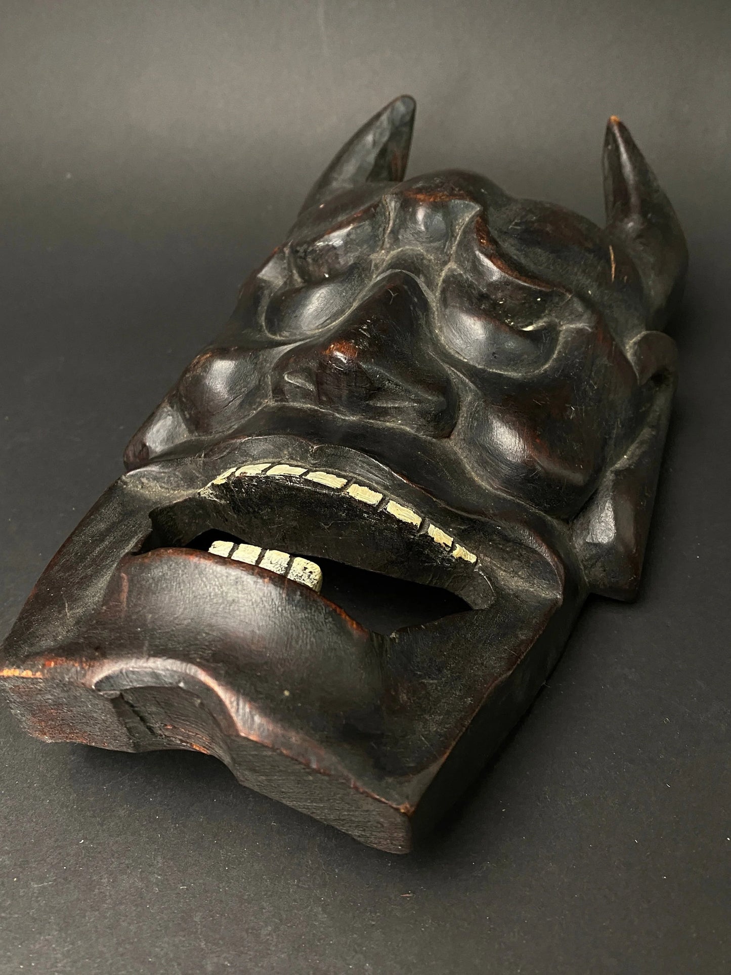 Mask oni Wood Devil Mask TENGU demon Hannya, Japaese Hand Crafted Wood, Hanging Wall Decor