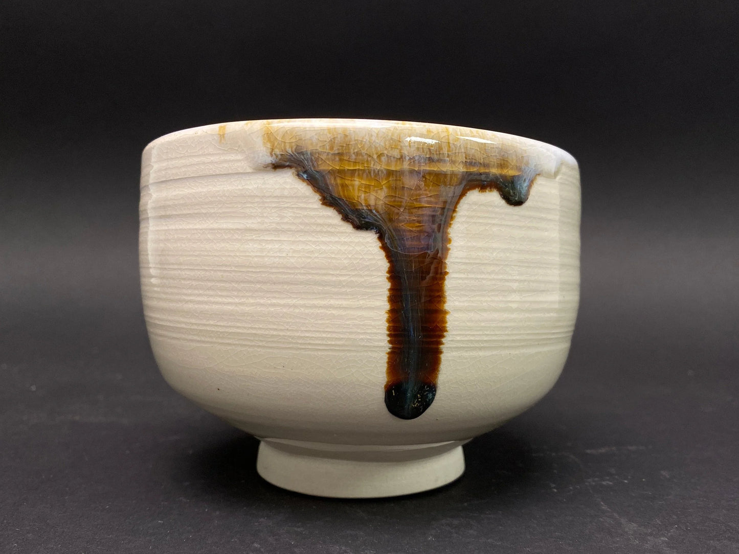 Japanese Chawan signed, Matcha Tea Bowl, Vtg Glazed heavy tea utensil, tea ceremony