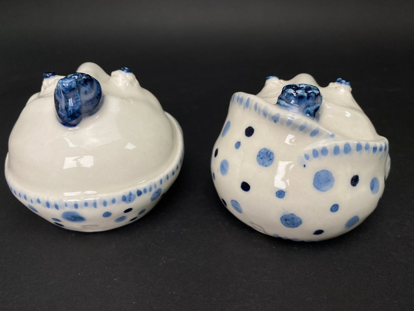 Ceramic Daruma Couple Pair White and Blue