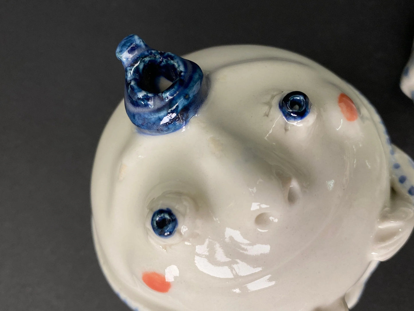 Ceramic Daruma Couple Pair White and Blue