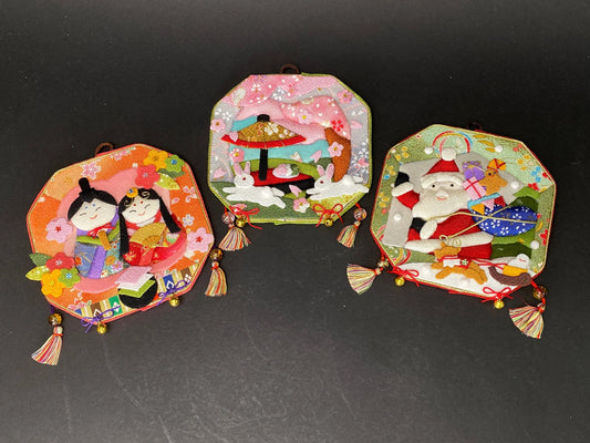 Japanese Fabric Sculpture Santa Wall Hanging